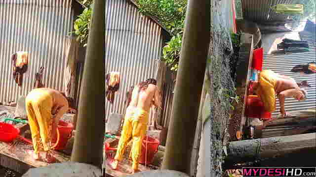 Hot Bangladeshi Neighbor Aunty Bathing Outdoors Caught On Hidden Camera