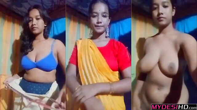 Stunning Indian Babe Stripping Saree for Full Frontal Nudity – HD Nude MMS Video